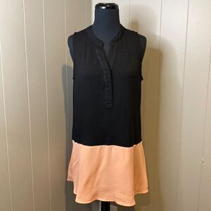 Sunday in Brooklyn Small Black Tunic Blouse Peach Chiffon Sleeveless V-Neck